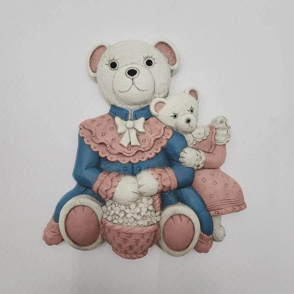 Vintage HOMCO Teddy Bear Family Storytime Wall Plaque 2 Pieces Wall Plaque 7604